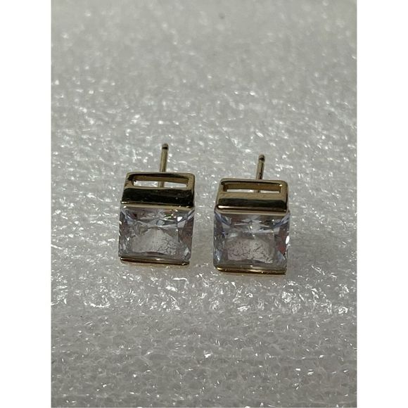 14KT Yellow Gold Princess Cut CZ Stud Earrings 3.33